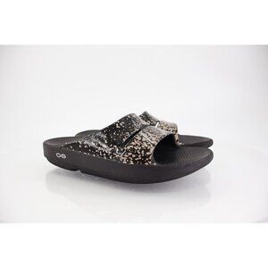 OOFOS OOahh Womens Sandal Size 8 Recovery Thong Slide Black Speckeled Shoe